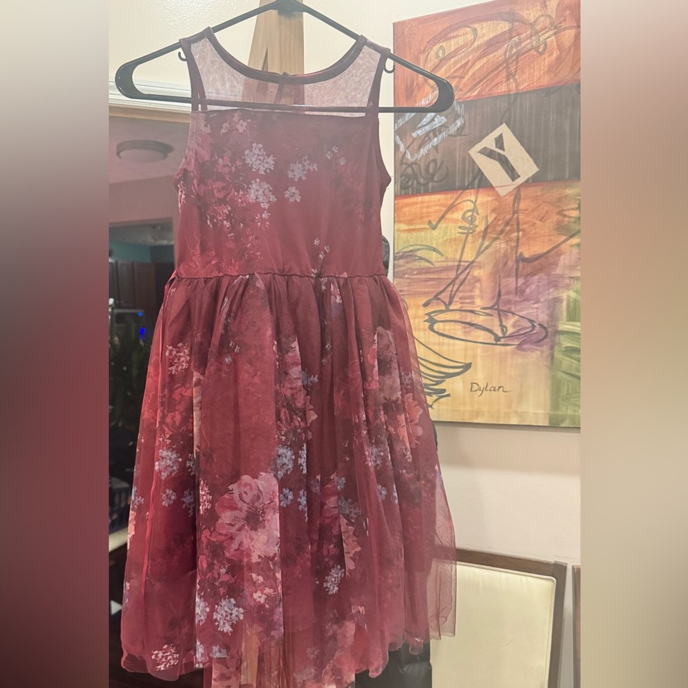 Charming Burgundy Floral Kids Dress